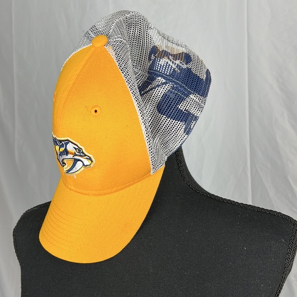 Lids Nashville Predators Gold SnapBack Trucker Hat with Hockey Player De… - Picture 2 of 6